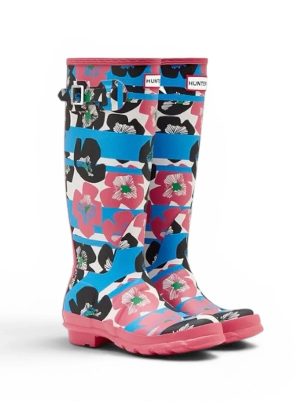 Hunter Original Tall Floral Print Rain Boots Waterproof Pink Blue Women’s US 7